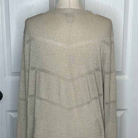 Chico's Shine Cardigan Women's XL Gold Metallic Longline Open Pointelle - Picture 6 of 9